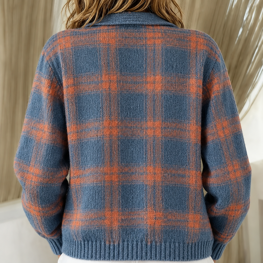 Zara | Warm Blue Checked knitted jacket